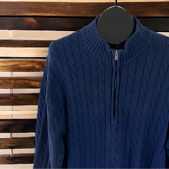 Blue Izod Cotton 1/4 Zip Cable Knit Sweater - Size L - Picture 3 of 15
